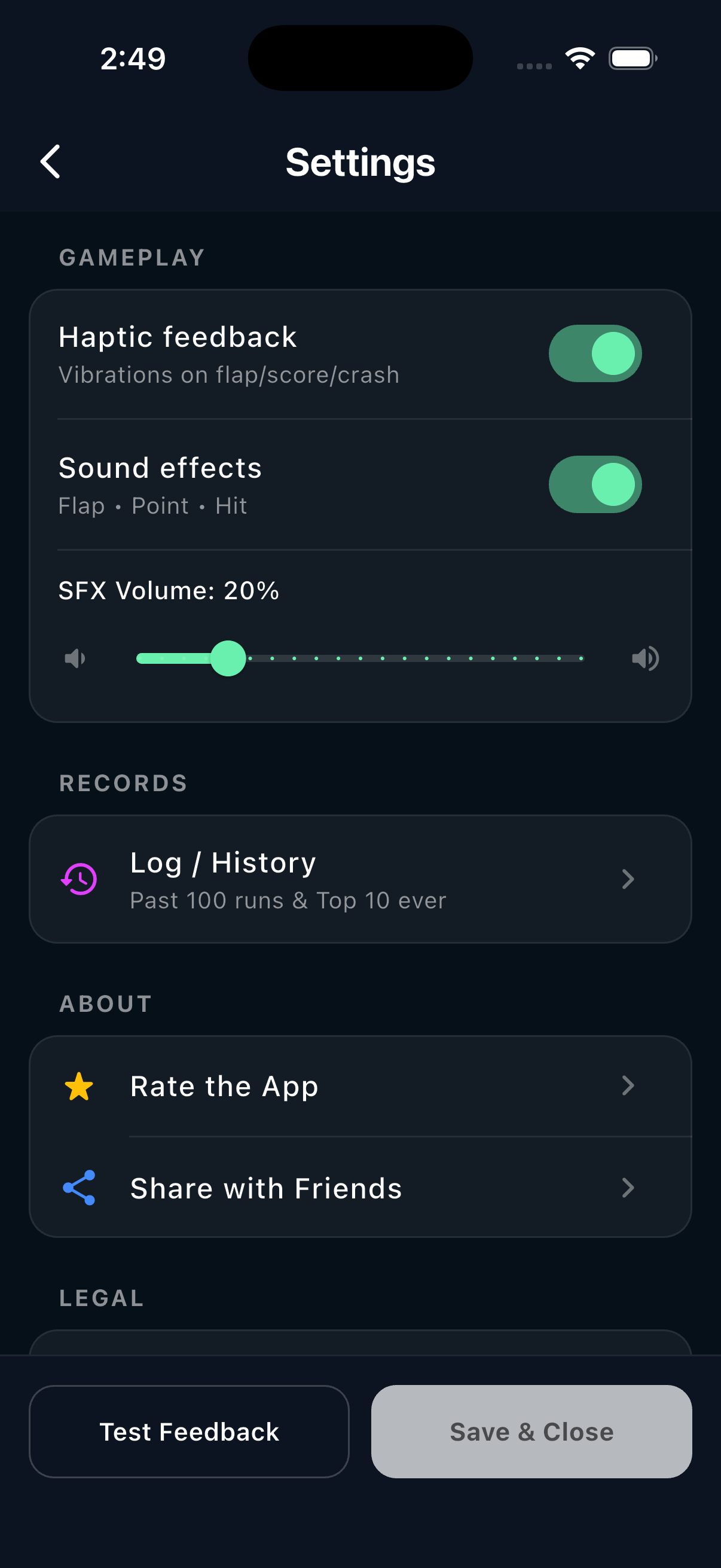 Haptics and Audio Settings