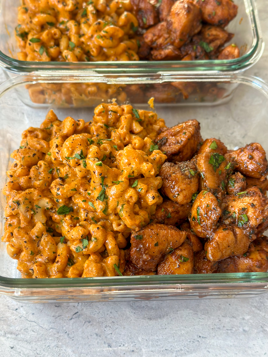 High Protein Honey Garlic Butter Chicken with Mac & Cheese